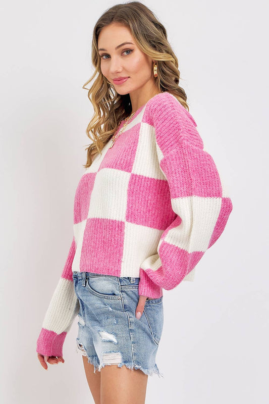 Soft and Cozy Checkered Knit Sweater