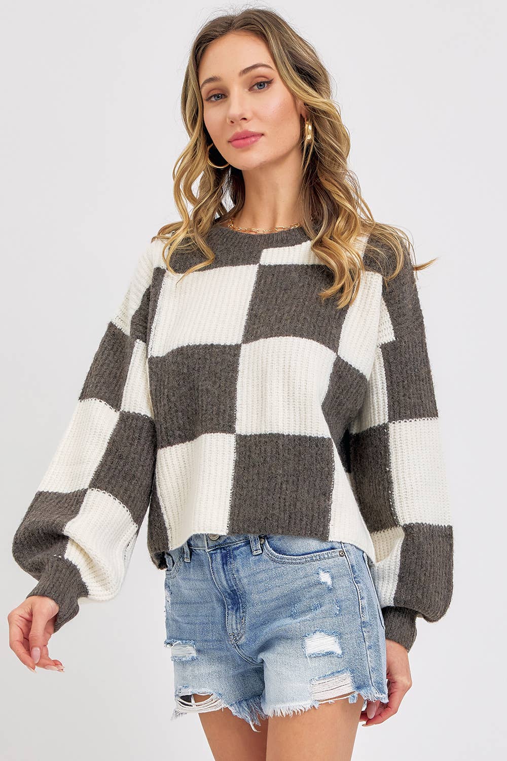 Soft and Cozy Checkered Knit Sweater