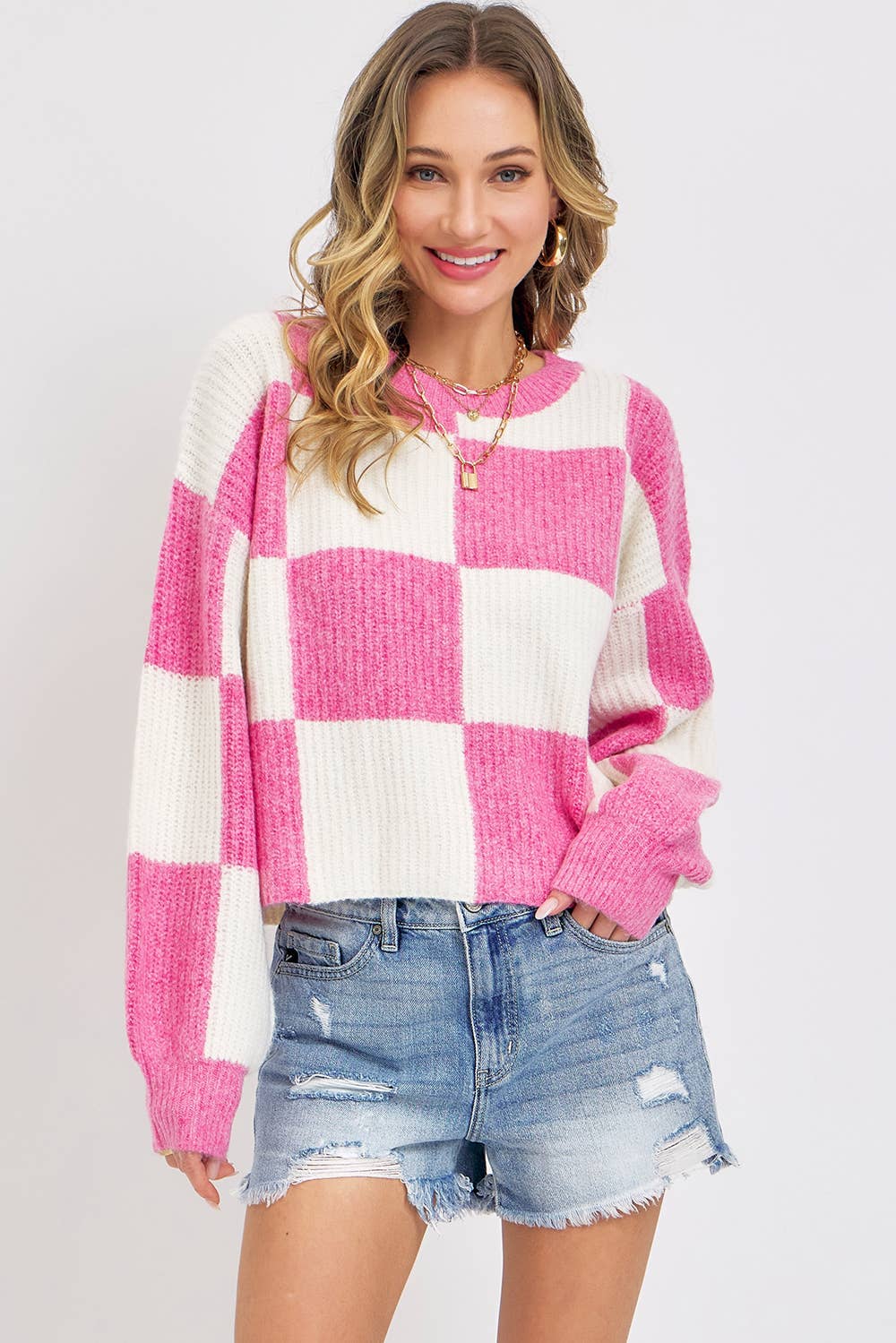 Soft and Cozy Checkered Knit Sweater