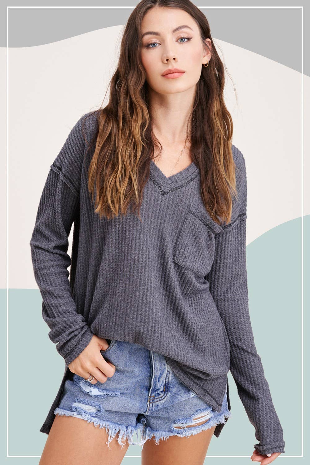 The Waffle V-Neck Long Sleeve