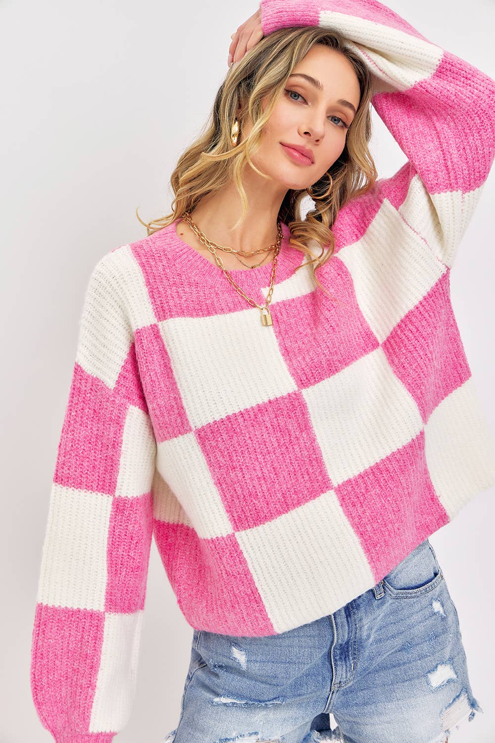 Soft and Cozy Checkered Knit Sweater