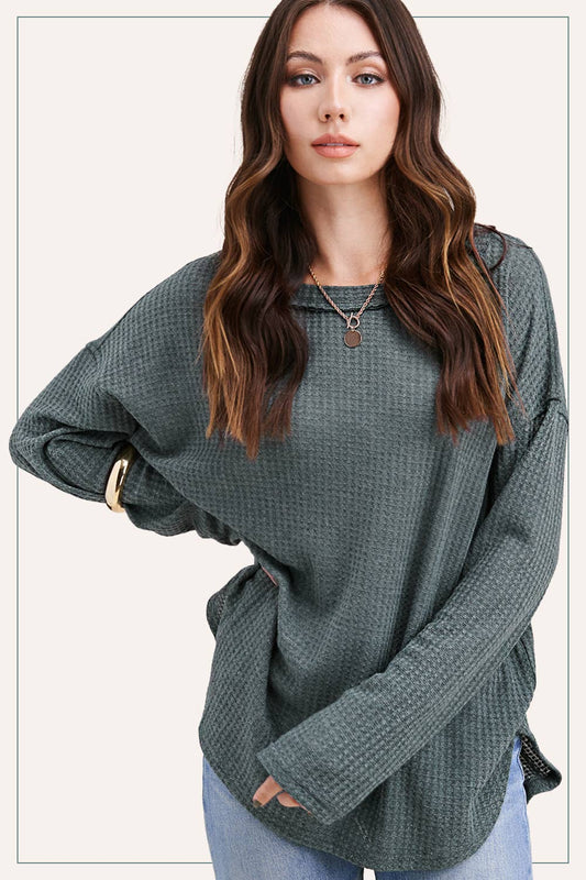 Waffle Loose Fit Long Sleeve Top