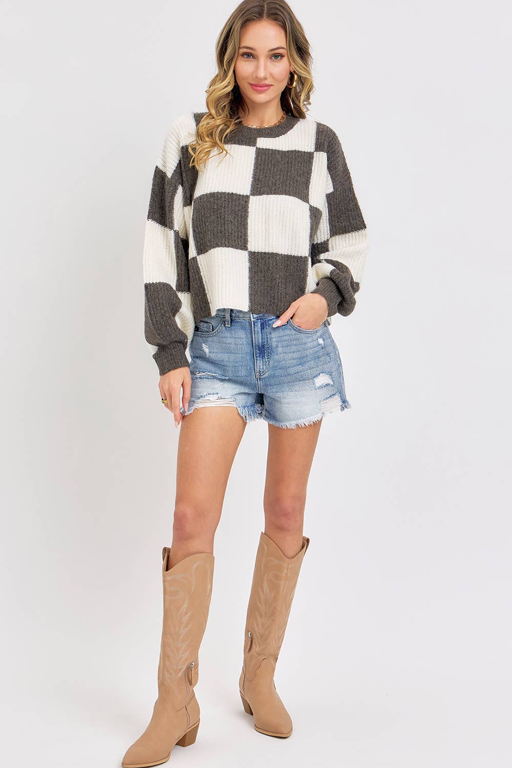 Soft and Cozy Checkered Knit Sweater